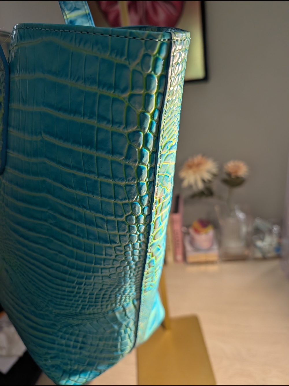 Brahmin Cotton Candy Croc-Embossed Brooke Tote Bag - Picture 9 of 16